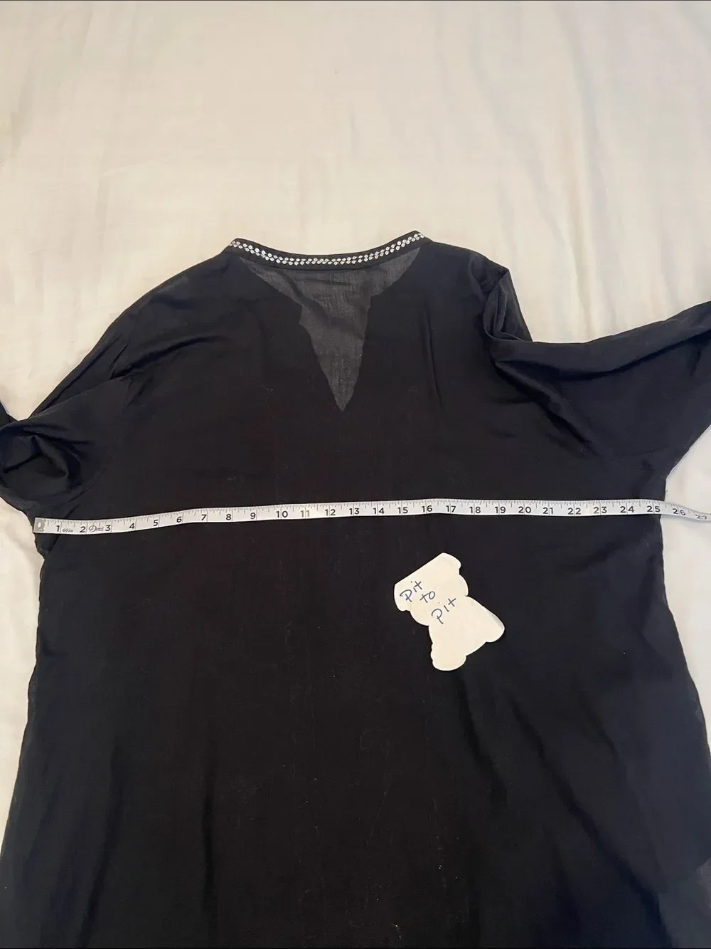 OSFM Sheer Black Long Sleeve Tunic Swim Coverup with Sequins an Side Slits EUC